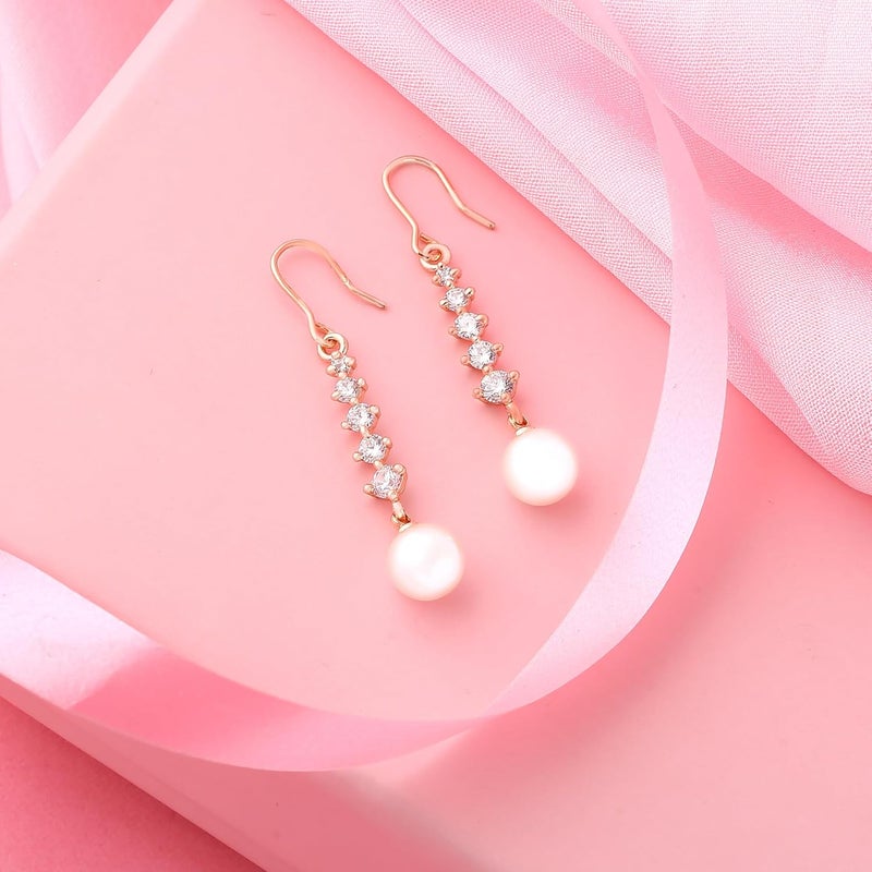 Estele Fancy Party Wear Alloy Steel Gold Plated Silver Pearl Drop Brass Earrings For Women - Image 2