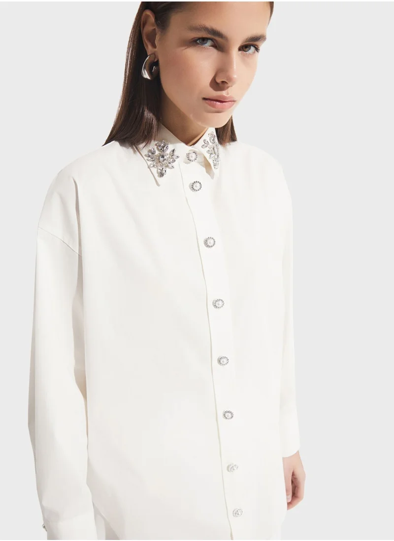 JUNE Embellished Collar Button Down Shirt