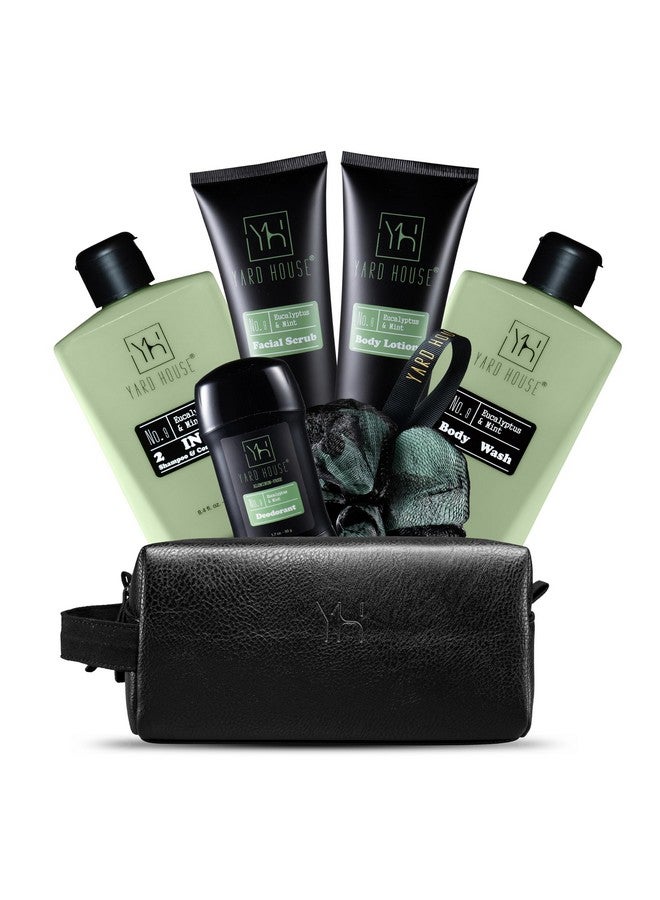 Yard House Mens Luxury Bath and Body Gift Set For Him - Skin Care Kit in Eucalyptus and Mint - Fathers Day Birthday Christmas Gifts Ideas For Men - 7Pcs Set w. Full Size Items in Leather Toiletry Bag - Image 1