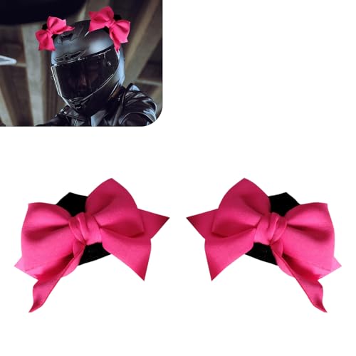 Qurbuns 2 PCS Cute Bow Helmet Decorations Large Fashion Fabric Bow Helmet Accessories Removable Plush Cat Ears Motorcycle Helmet Decor Universal Bow Hair Patches for Ski Bike Motorcycle Red - Image 1