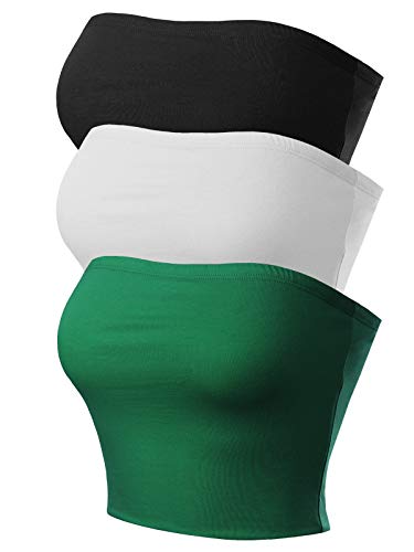 MixMatchy Women's Strapless Tube Tops Basic Bandeau Crop Sleeveless Backless Casual Sexy Going Out Summer 2025 3PACK - Black/White/Green M - Image 3