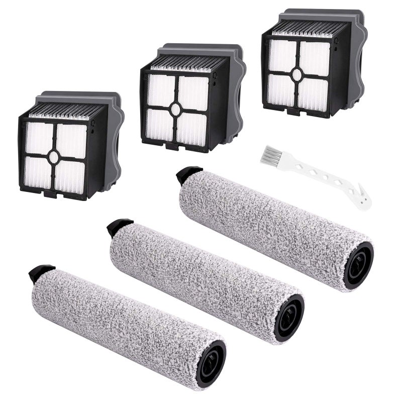 LesinaVac Replacement Brush Roller and Vacuum Filter Compatible with iFloor 3/iFloor One S3 Cordless Wet Dry Vacuum Cleaner (3 Brush Roller+3 HEPA Filters) - Image 1