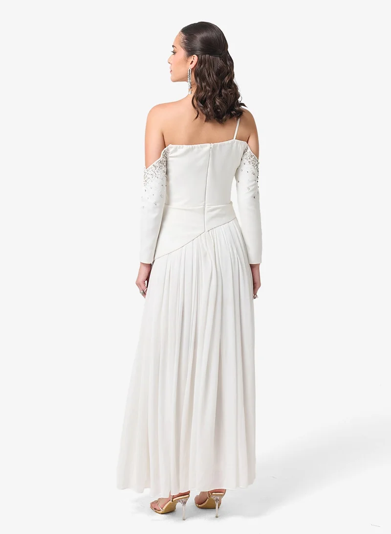 Threadz By Ajooni  Bead Embellished Cold Shoulder Maxi Dress for Women | Best Price UAE
