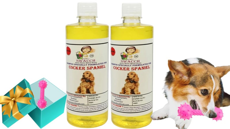 swacch Cocker Spaniel Dog Shampoo + Dumbbell Toy I Durable Rubber Dog Toy for Chewing I Playing,Teeth Cleaning & Training Toy I Combo Pack I 500ml Pack of 2 Lemon - Image 1