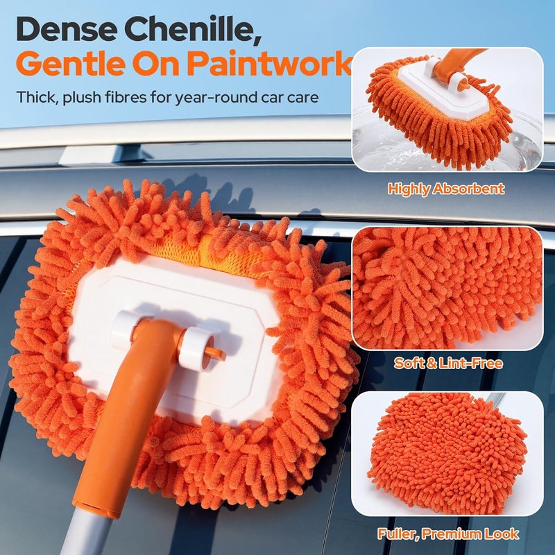 Alyvisun All Season Car Wash Brush with Ice Scraper, 2-Head Car Cleaning Brush with Extendable Handle, 21.5cm Soft Rubber Snow Brush, TPE Scraper, 180 Degree Swivel Head for Car, SUV, Caravan - Image 4