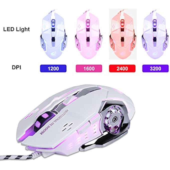 LANKER GAMING MOUSE WIRED, OPTICAL GAME MICE WITH 6 BUTTONS, 4 BREATHING BACKLIGHT, ERGONOMIC GRIPS AND 4 DPI ADJUSTMENT LEVELS FOR PC, LAPTOP AND MAC - GM05 WHITE - Image 3