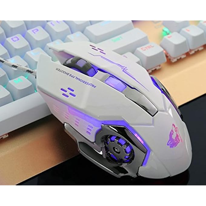LANKER GAMING MOUSE WIRED, OPTICAL GAME MICE WITH 6 BUTTONS, 4 BREATHING BACKLIGHT, ERGONOMIC GRIPS AND 4 DPI ADJUSTMENT LEVELS FOR PC, LAPTOP AND MAC - GM05 WHITE - Image 2