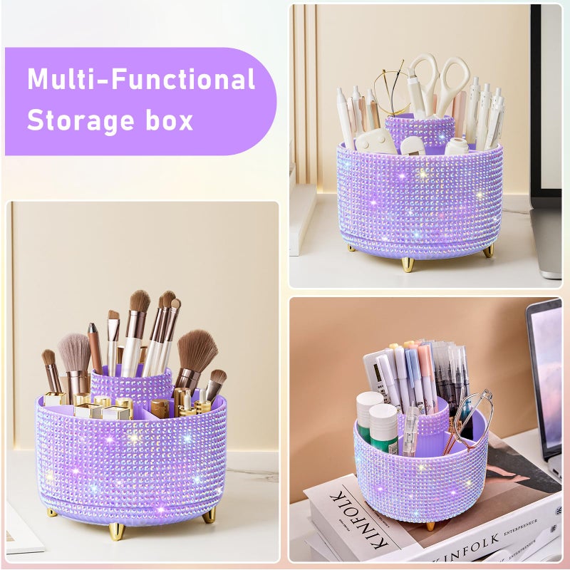Diesisa Bling Diamond 360Â° Makeup Brush Holder Organizer, Rotating Makeup Brush Organizer,5 Slot Make up Brushes Cup for Cosmetics, Vanity Desktop Organizer, Gift for Women Teen Girls- Diamond Purple - Image 5