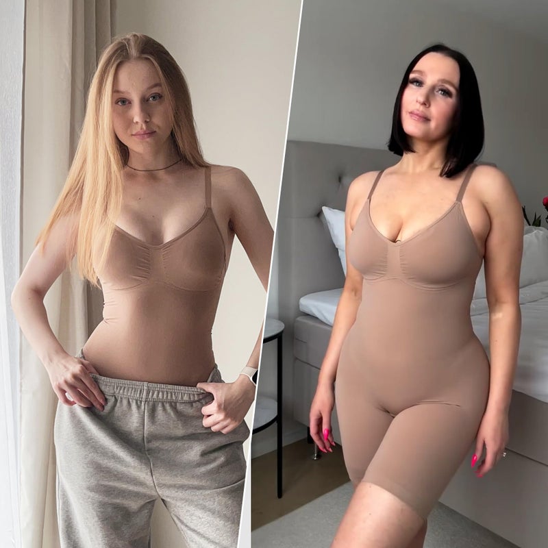 SHAPERX Women's Seamless Shapewear Tummy Control Bodysuit with Removable Pads Mid Thigh Body Shaper,SZ5468-Sienna-L/XL - Image 3