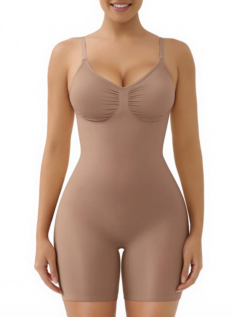 SHAPERX Women's Seamless Shapewear Tummy Control Bodysuit with Removable Pads Mid Thigh Body Shaper,SZ5468-Sienna-L/XL - Image 1