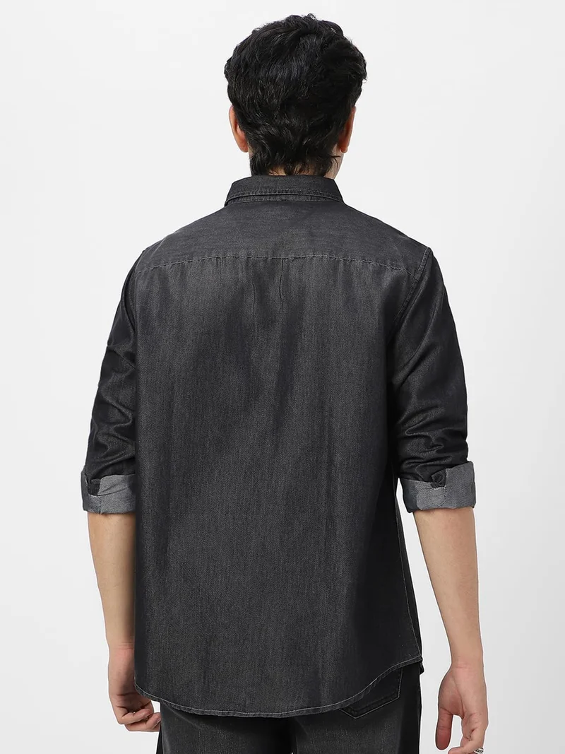 Urbano Fashion  Urbano Fashion Men's Dark Grey Full Sleeve Regular Fit Casual Denim Shirt  | Best Price UAE