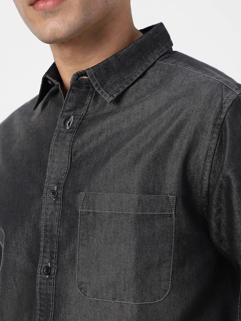 Urbano Fashion  Urbano Fashion Men's Dark Grey Full Sleeve Regular Fit Casual Denim Shirt  | Best Price UAE