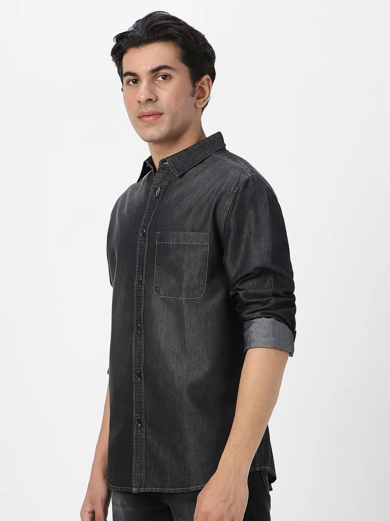 Urbano Fashion  Urbano Fashion Men's Dark Grey Full Sleeve Regular Fit Casual Denim Shirt  | Best Price UAE