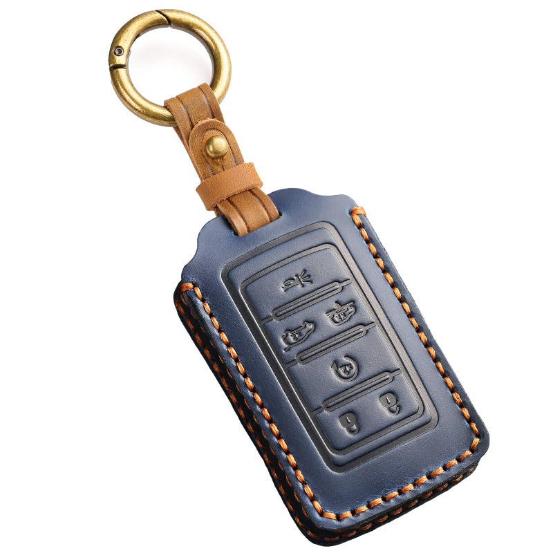EASYANT Leather Key Fob Cover for Jeep 20212024 Grand Cherokee L Grand Wagoneer Key Case Protector keychain Smart Key Holder Blue 6 Button