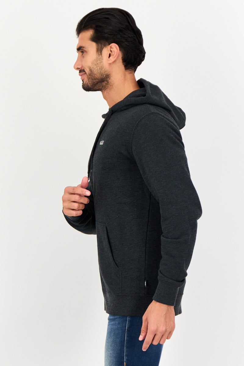 VANS هودي بقلنسوة بأكمام طويلة بسحاب كامل للرجال مع شعار مطرّز، رمادي داكن - Image 4