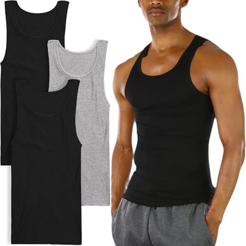ToBeInStyle Men's Pack of 3 Slim Fit Sleeveless A-Shirts - Assorted - Small - Image 1