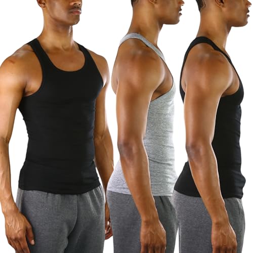 ToBeInStyle Men's Pack of 3 Slim Fit Sleeveless A-Shirts - Assorted - Small - Image 5