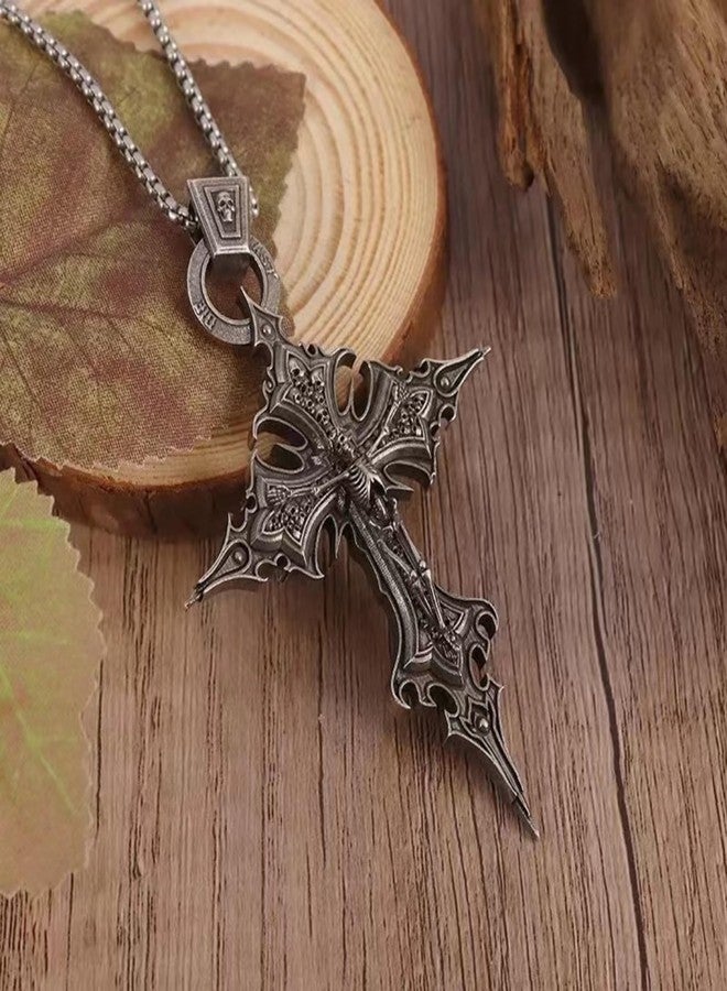 KONPJE Gothic Black Skull Cross Necklace y2k for Women Men Punk Metal Chain Pendent Charm Necklace Halloween Christmas Jewelry Gift Accessories - Image 2