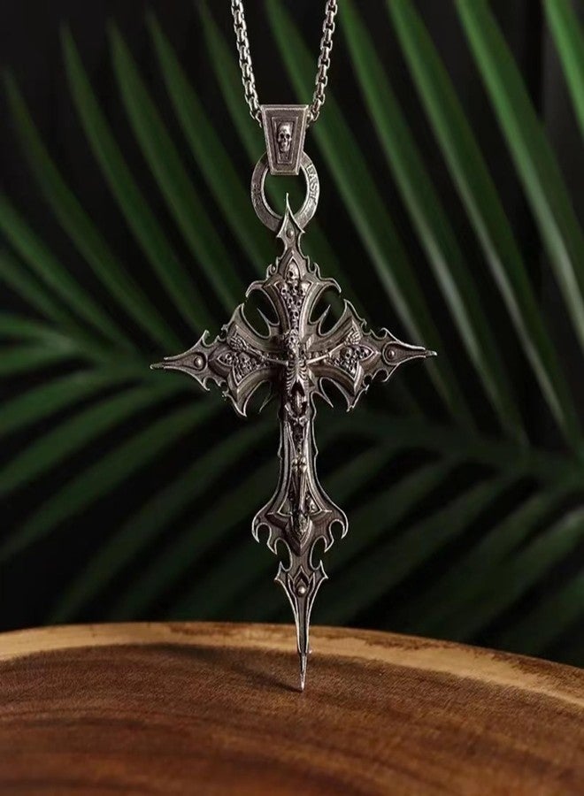 KONPJE Gothic Black Skull Cross Necklace y2k for Women Men Punk Metal Chain Pendent Charm Necklace Halloween Christmas Jewelry Gift Accessories - Image 5