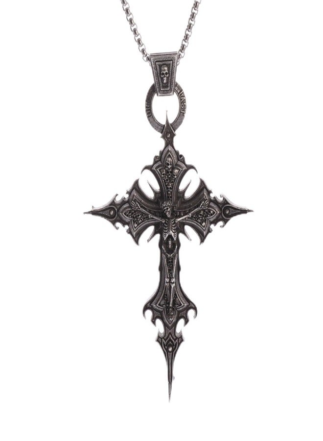 KONPJE Gothic Black Skull Cross Necklace y2k for Women Men Punk Metal Chain Pendent Charm Necklace Halloween Christmas Jewelry Gift Accessories - Image 1