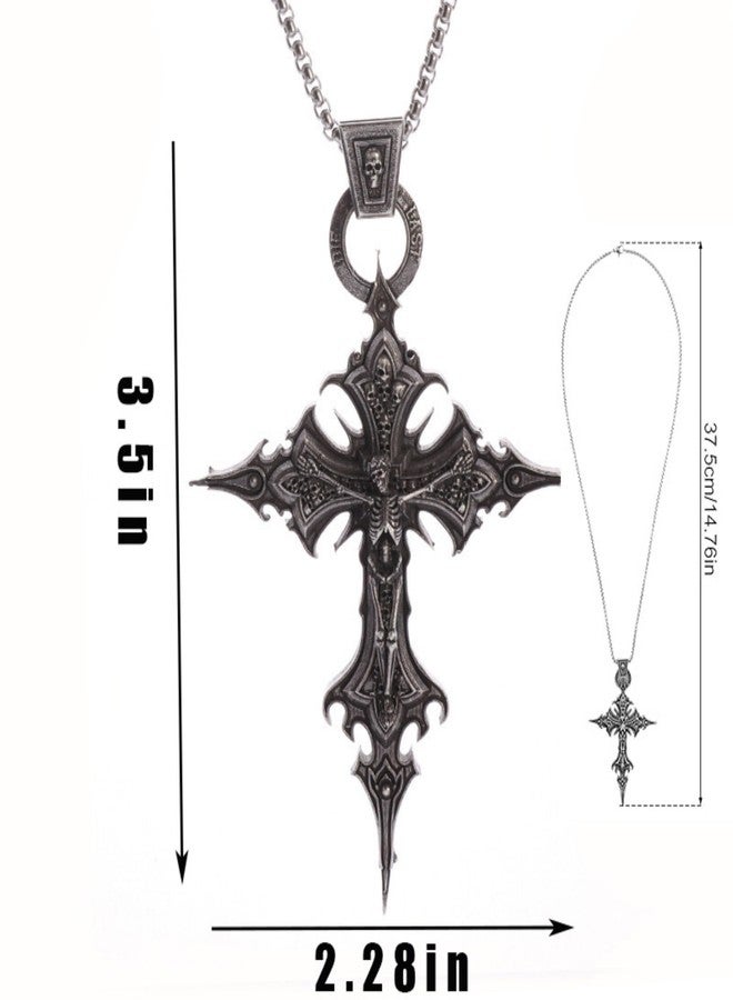 KONPJE Gothic Black Skull Cross Necklace y2k for Women Men Punk Metal Chain Pendent Charm Necklace Halloween Christmas Jewelry Gift Accessories - Image 3