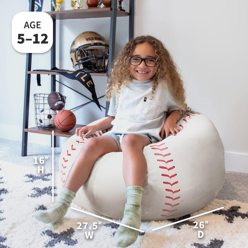 Big Joe Sports Ball Bean Bag Chair for Kids, Baseball Plush, Ultra-Soft Lightweight Polyester Blend, 2.5 Foot Refillable - Image 2