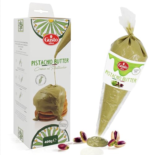 GUSTO ETNA Pistachio Nut Butter Cream in Squeeze Pouch, Spread, Cake Filling & Icing, Frosting, Dessert, Sweet Pistachio Butter, Pistachio Paste, From Bronte, Sicily, Italy, Non GMO, 14.1 oz (400 g) - Image 1