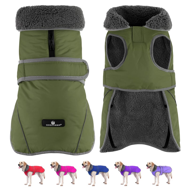 Dogcheer Dog Coat, Waterproof Dog Jacket Reflective Pet Winter Coat with Adjustable Hook & Loop, Christmas Puppy Fleece Jacket Warm Turtleneck Snowsuit for Small Medium Large Dogs - Green, S - Image 1
