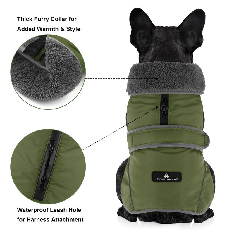 Dogcheer Dog Coat, Waterproof Dog Jacket Reflective Pet Winter Coat with Adjustable Hook & Loop, Christmas Puppy Fleece Jacket Warm Turtleneck Snowsuit for Small Medium Large Dogs - Green, S - Image 3