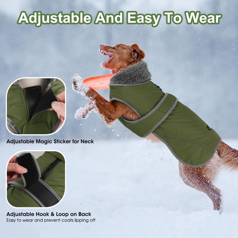 Dogcheer Dog Coat, Waterproof Dog Jacket Reflective Pet Winter Coat with Adjustable Hook & Loop, Christmas Puppy Fleece Jacket Warm Turtleneck Snowsuit for Small Medium Large Dogs - Green, S - Image 4