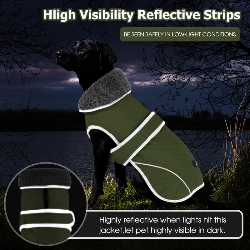 Dogcheer Dog Coat, Waterproof Dog Jacket Reflective Pet Winter Coat with Adjustable Hook & Loop, Christmas Puppy Fleece Jacket Warm Turtleneck Snowsuit for Small Medium Large Dogs - Green, S - Image 5