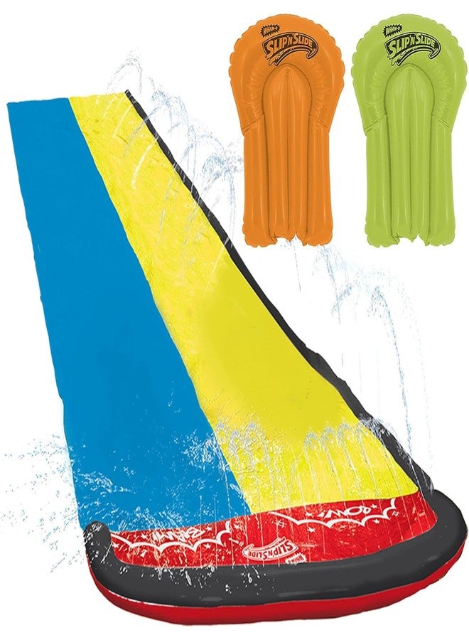 Wham-O Slip N Slide 16ft Double Lawn Water Slides with Sprinkler Lane & 2 Inflatable Boards, Super Slip Slides for Summer Backyard Outdoor Water Activities - Image 1