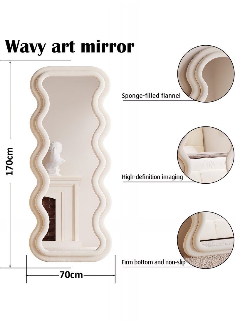 Taimi Full Length Mirror with Velvet Frame, Irregular Wavy Floor Mirror for Bedroom, Living Room, Dressing Room, White - 170x70cm  - Image 5