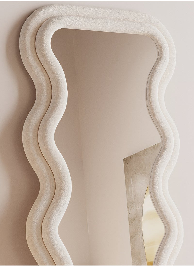 Taimi Full Length Mirror with Velvet Frame, Irregular Wavy Floor Mirror for Bedroom, Living Room, Dressing Room, White - 170x70cm  - Image 4