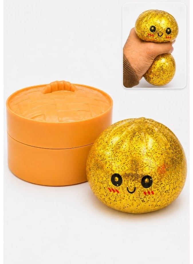 DAT Glitter Dumpling Squeeze Stress Ball with Bamboo Steamer Box – Squishy Sensory Fidget Toy for Kids & Adults - Image 1