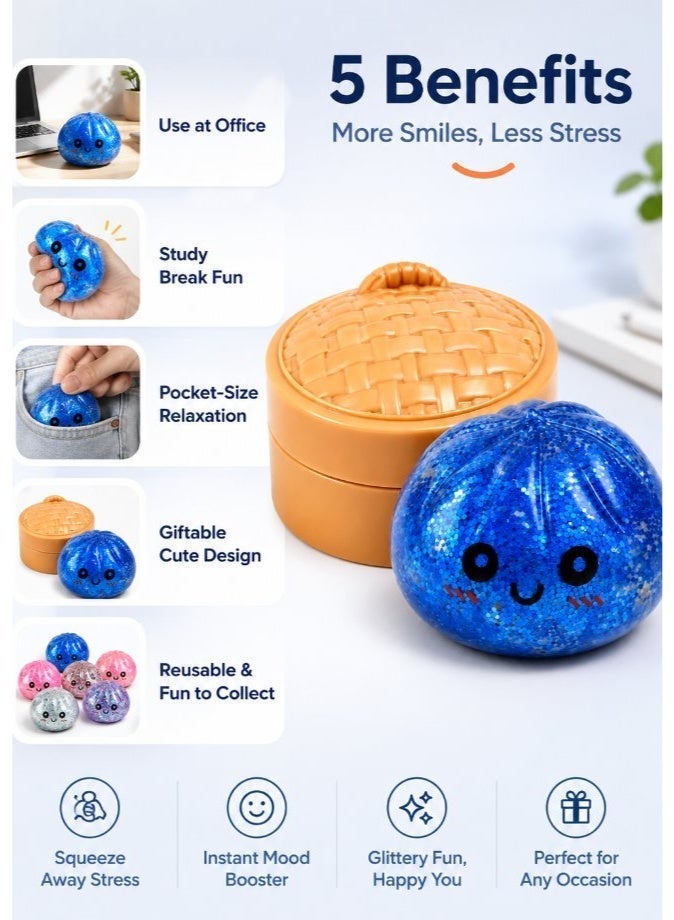 DAT Glitter Dumpling Squeeze Stress Ball with Bamboo Steamer Box – Squishy Sensory Fidget Toy for Kids & Adults - Image 5