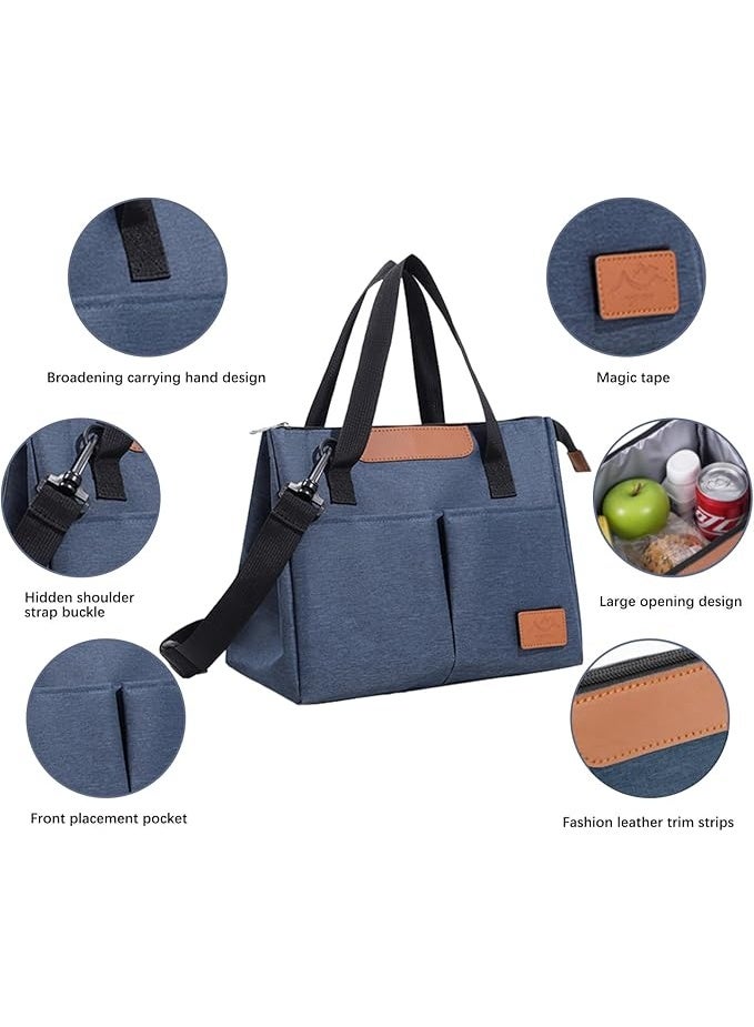 Insulated Reusable Lunch Bag for Women - Large Spacious Leakproof Cooler Tote with Removable Adhesive Decoration, Ideal for Adults and Men, Perfect for Work, Office, Travel, and Picnics.  - Image 4
