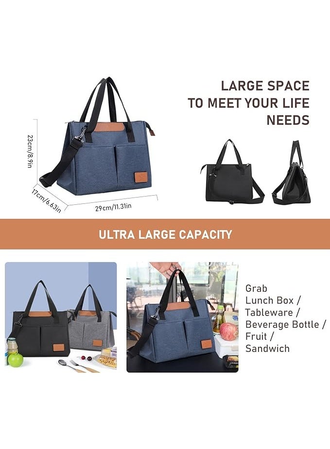 Insulated Reusable Lunch Bag for Women - Large Spacious Leakproof Cooler Tote with Removable Adhesive Decoration, Ideal for Adults and Men, Perfect for Work, Office, Travel, and Picnics.  - Image 2