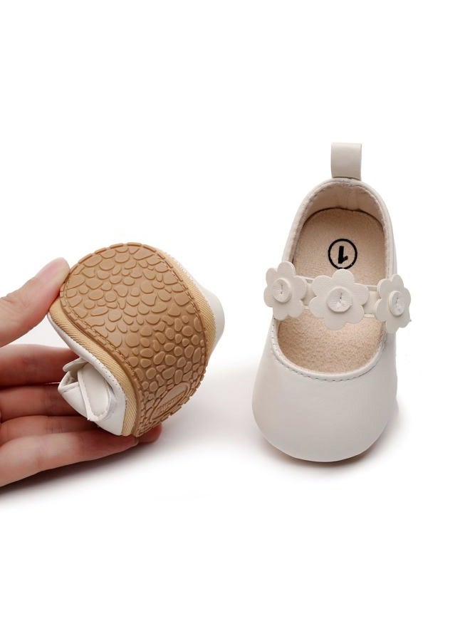 HONGTEYA Infant Baby Girls Mary Jane Flats Non Slip for Toddler First Walkers Soft Sole PU Leather Crib Shoes Sneaker Wedding Party Christmas Princess Dress Shoes Baby Moccasins Girls, Dnhh-50-white - Image 2