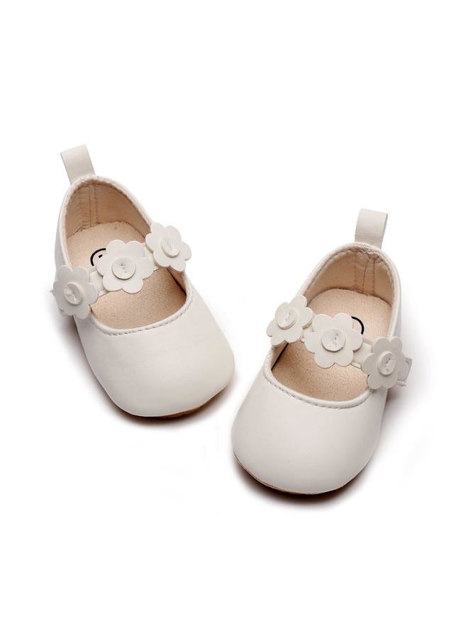 HONGTEYA Infant Baby Girls Mary Jane Flats Non Slip for Toddler First Walkers Soft Sole PU Leather Crib Shoes Sneaker Wedding Party Christmas Princess Dress Shoes Baby Moccasins Girls, Dnhh-50-white - Image 1