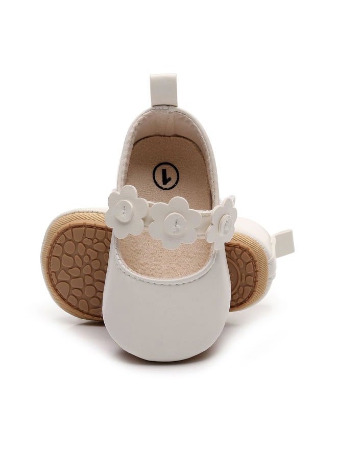 HONGTEYA Infant Baby Girls Mary Jane Flats Non Slip for Toddler First Walkers Soft Sole PU Leather Crib Shoes Sneaker Wedding Party Christmas Princess Dress Shoes Baby Moccasins Girls, Dnhh-50-white - Image 3