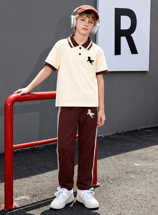 Take Two Boys Color Block Polo T-Shirt And Pants Set - Image 3