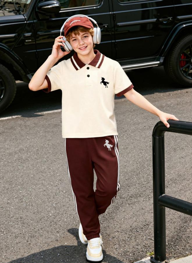 Take Two Boys Color Block Polo T-Shirt And Pants Set - Image 1