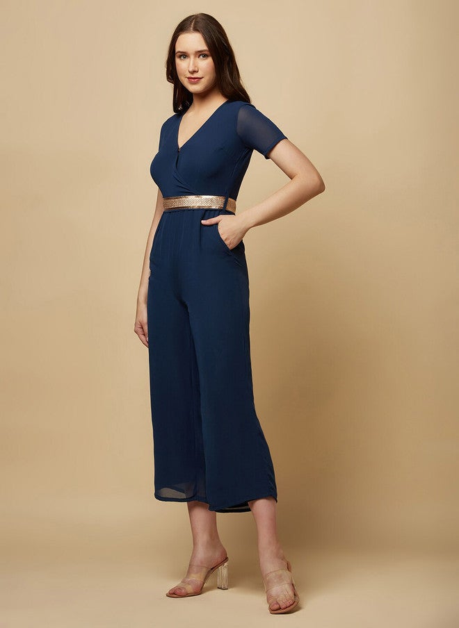 RAASSIO جمبسوت كولوت بحزام باللون الأزرق البحري للنساء - Image 4