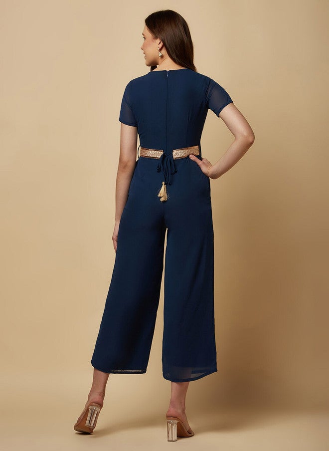 RAASSIO جمبسوت كولوت بحزام باللون الأزرق البحري للنساء - Image 5