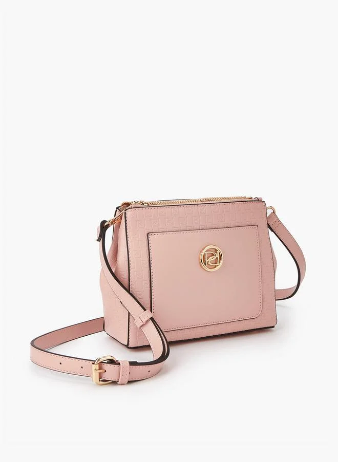 Paprika Monogram Embossed Crossbody Bag with Zip Closure