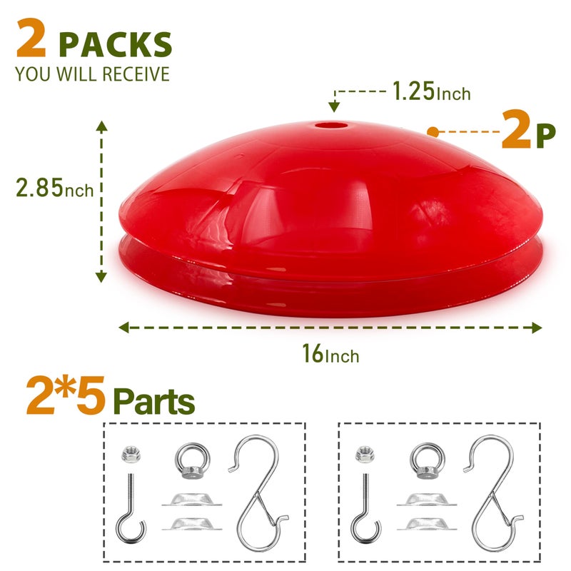 andergi 16-Inch Widened Bird Feeder Cover,Hummingbird Feeder Rain Guard,Squirrel Baffle for Bird Feeders,Squirrel-Proof for Wide Outside Tree Trunk or Eave,Gift for Wumen,Bright Red,2 Pack - Image 5