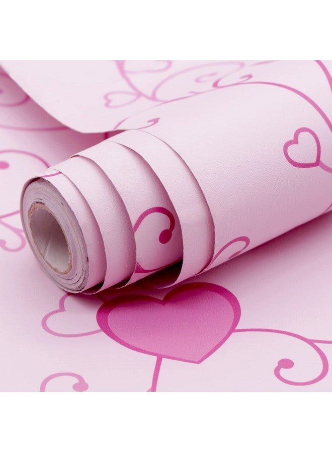 wolpin Wall Stickers Wallpaper for Bedroom (45 x 500 cm) Romantic Hearts Design, Love Self Adhesive Waterproof, Peppy Pink - Image 1