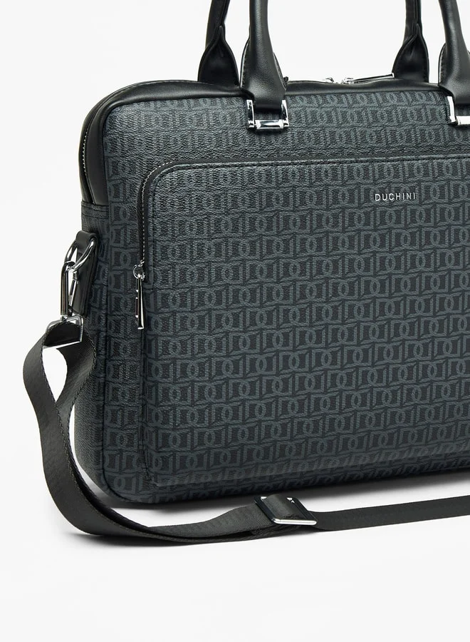 DUCHINI Duchini All-Over Monogram Print Laptop Bag with Handles and Adjustable Strap