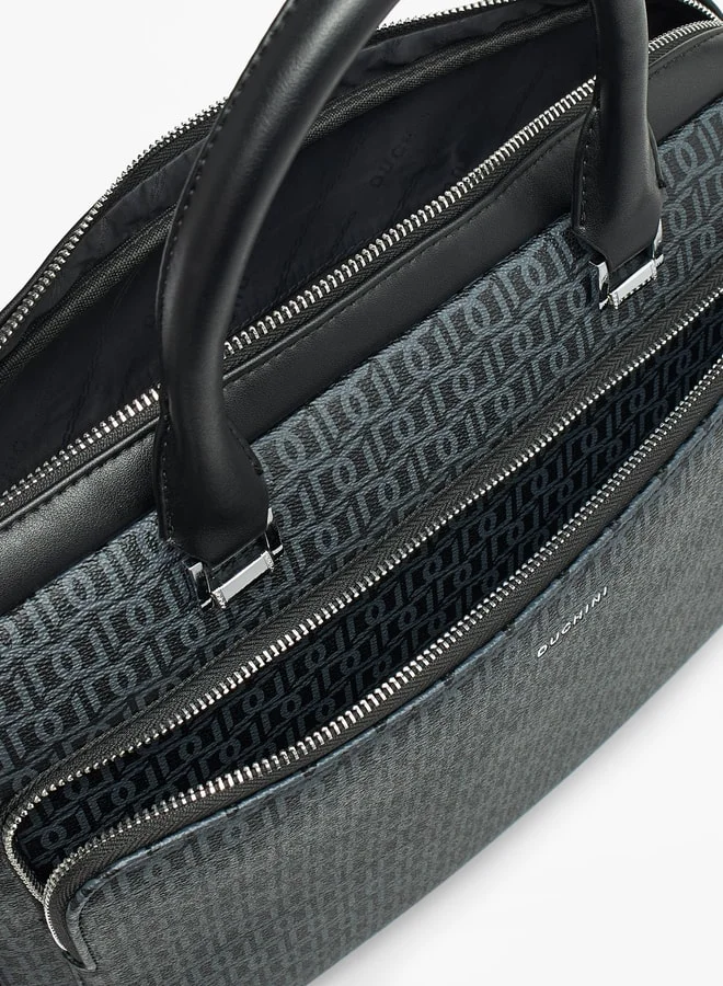 DUCHINI Duchini All-Over Monogram Print Laptop Bag with Handles and Adjustable Strap